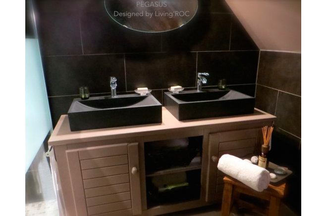 Vasque pierre naturelle véritable granit ou basalte PEGASUS SHADOW