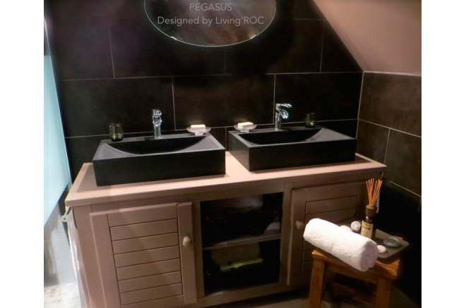 Vasque pierre naturelle véritable granit ou basalte PEGASUS SHADOW