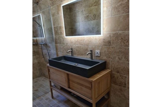 Double vasques en pierre véritable granit gris 100x46 LOOAN