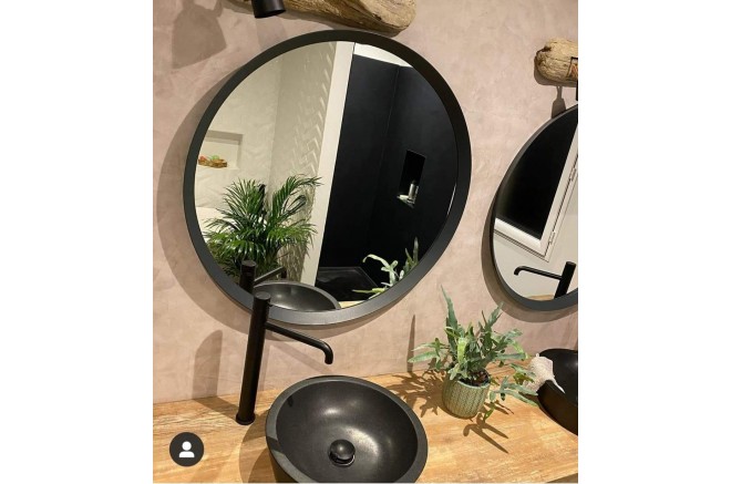 Vasque ronde pierre naturelle granit noir LEAF SHADOW Vasque ronde pierre naturelle granit noir LEAF SHADOW