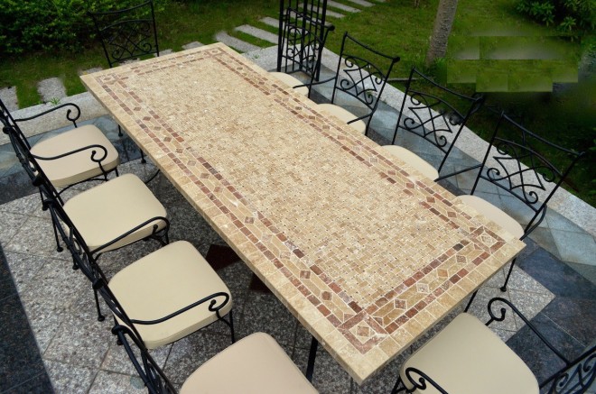 Table de jardin mosaïque marbre pierre naturelle 160-200-240 TOSCANE Table de jardin mosaïque marbre pierre naturelle 160-200-240 TOSCANE