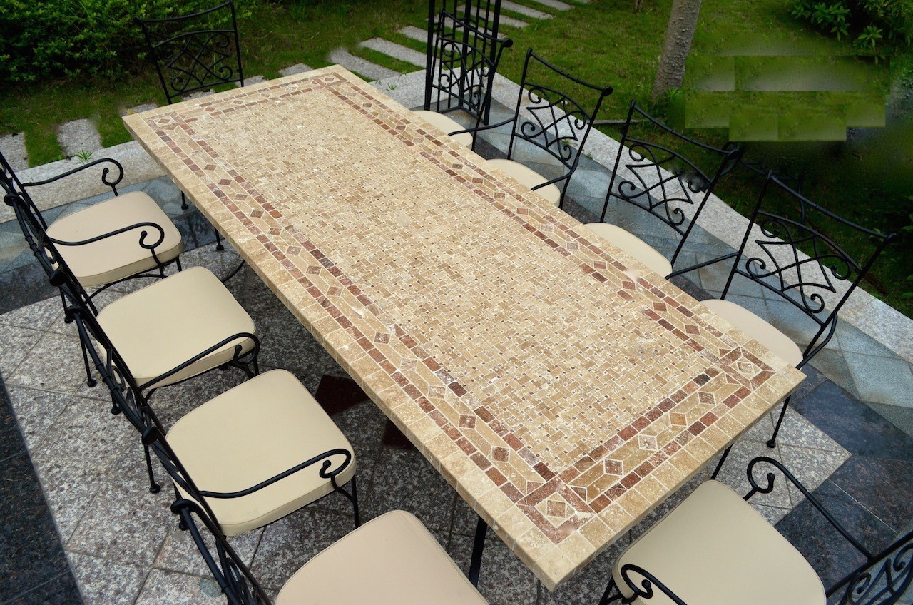Table de jardin mosaïque marbre pierre naturelle TOSCANE