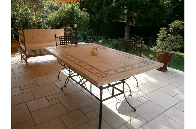 Table de jardin mosaïque marbre pierre naturelle 160-200-240 TOSCANE Table de jardin mosaïque marbre pierre naturelle 160-200-240 TOSCANE