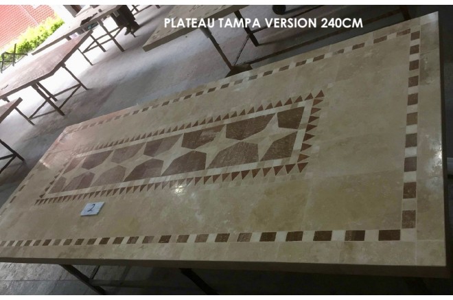 Table de jardin mosaique marbre pierre naturelle 240 TAMPA