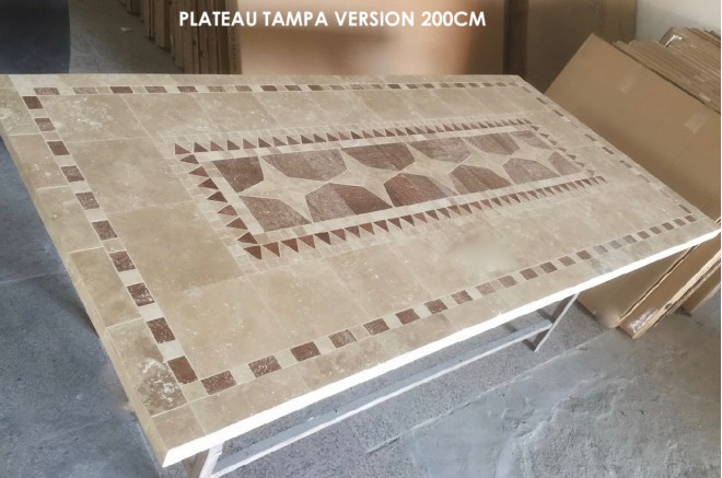Table de jardin mosaique marbre pierre naturelle 240 TAMPA