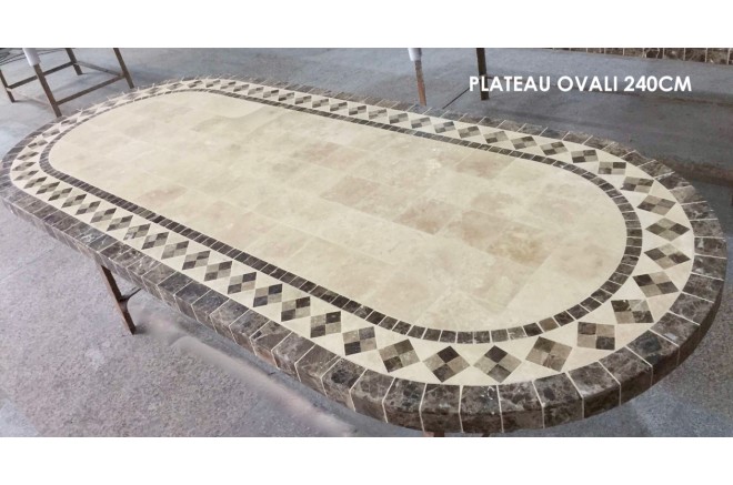 Table de jardin en mosaïque marbre travertin ovale 160-180-240  OVALI Table de jardin en mosaïque marbre travertin ovale 160-180-240  OVALI