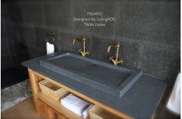 Double vasque salle de bain 100x50 granit gris véritable FIGARO
