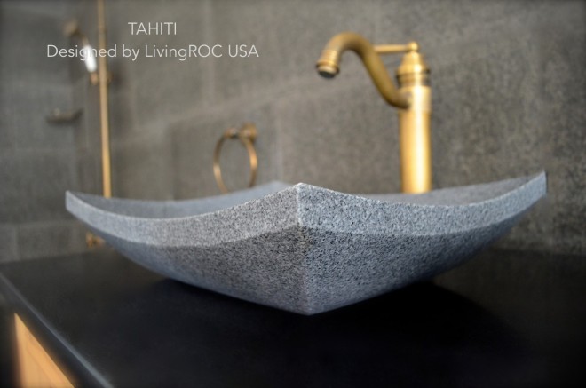 Vasque en pierre naturelle taillée granit gris TAHITI