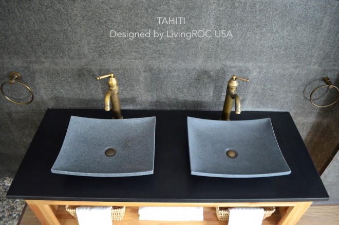 Vasque en pierre naturelle taillée granit gris TAHITI