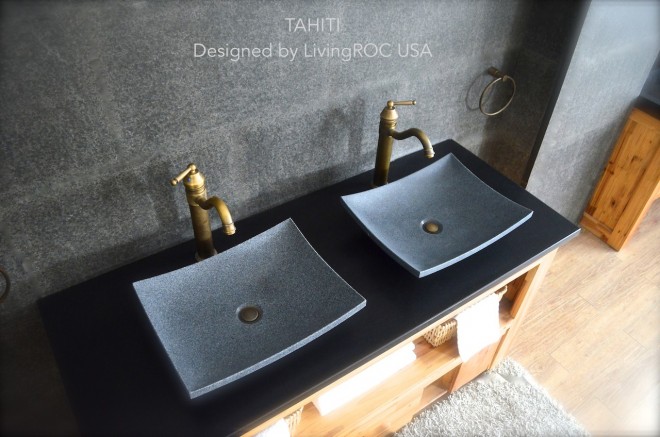 Vasque en pierre naturelle taillée granit gris TAHITI