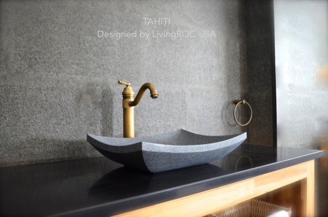 Vasque en pierre naturelle taillée granit gris TAHITI