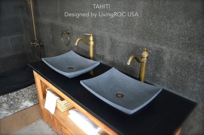 Vasque en pierre naturelle taillée granit gris TAHITI