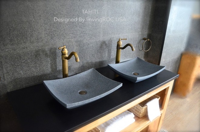 Vasque en pierre naturelle taillée granit gris TAHITI