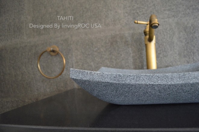 Vasque en pierre naturelle taillée granit gris TAHITI