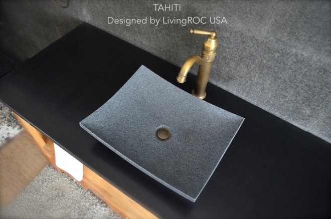 Vasque en pierre naturelle taillée granit gris TAHITI