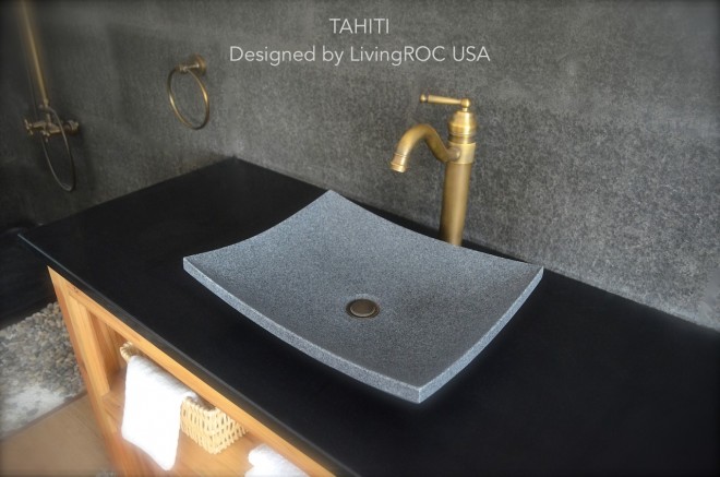 Vasque en pierre naturelle taillée granit gris TAHITI