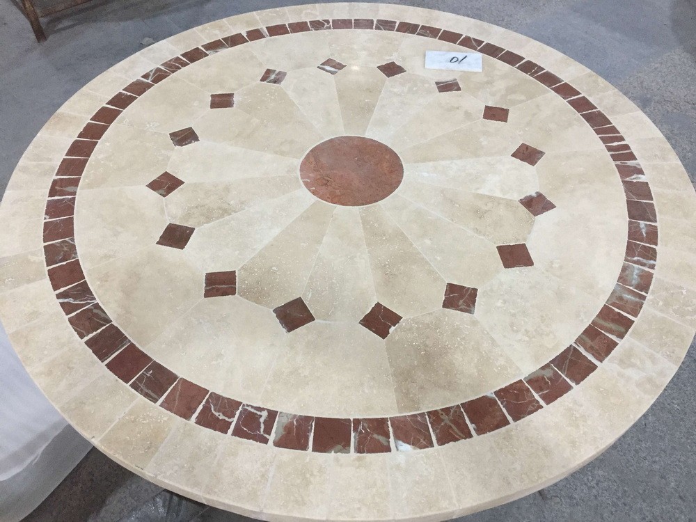 Table de jardin ronde pierre mosaïque de marbre 90-125-160 MEXICO