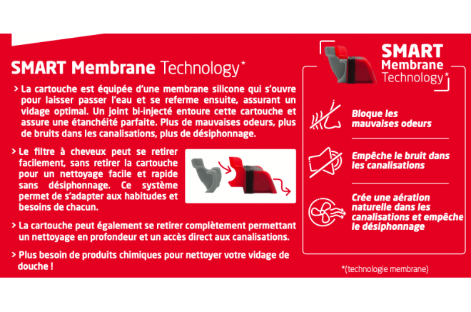 Bonde douche extra plate à membrane 90mm - FLAT SMART STONE+ INOX Bonde douche extra plate à membrane 90mm - FLAT SMART STONE+ INOX