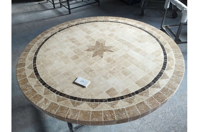 Table de jardin ronde pierre mosaïque marbre 90-160 MEXICO