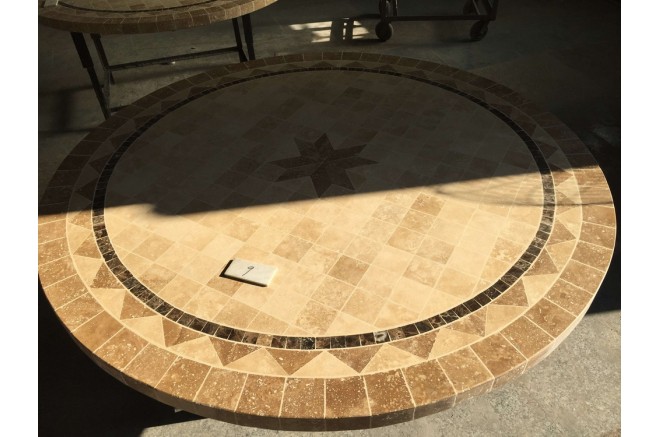 Table de jardin ronde pierre mosaïque marbre 90-160 MEXICO