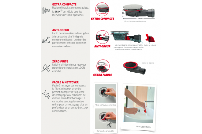 Bonde douche extra plate à membrane 90mm - FLAT STONE Bonde douche extra plate à membrane 90mm - FLAT STONE