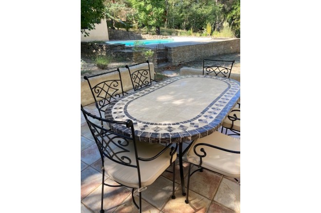 Table de jardin en mosaïque marbre travertin ovale 160-180-240  OVALI Table de jardin en mosaïque marbre travertin ovale 160-180-240  OVALI