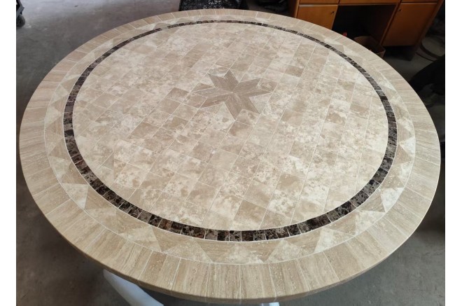 Table de jardin ronde pierre mosaïque marbre 90-160 MEXICO
