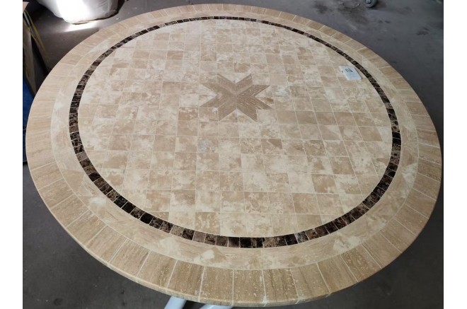 Table de jardin ronde pierre mosaïque marbre 90-160 MEXICO