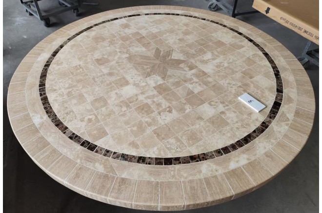 Table de jardin ronde pierre mosaïque marbre 90-160 MEXICO