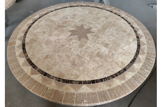 Table de jardin ronde pierre mosaïque marbre 90-160 MEXICO