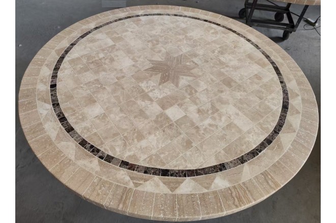 Table de jardin ronde pierre mosaïque marbre 90-160 MEXICO
