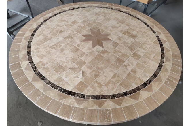 Table de jardin ronde pierre mosaïque marbre 90-160 MEXICO