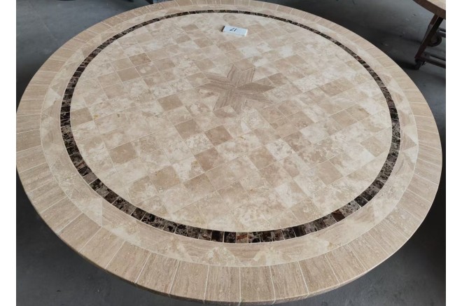 Table de jardin ronde pierre mosaïque marbre 90-160 MEXICO