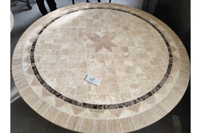 Table de jardin ronde pierre mosaïque marbre 90-160 MEXICO