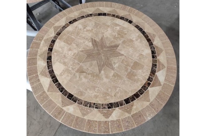 Table de jardin ronde pierre mosaïque marbre 90-160 MEXICO