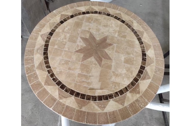 Table de jardin ronde pierre mosaïque marbre 90-160 MEXICO