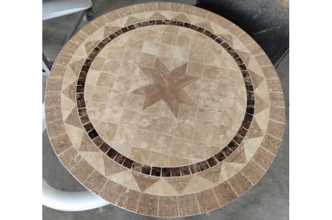 Table de jardin ronde pierre mosaïque marbre 90-160 MEXICO