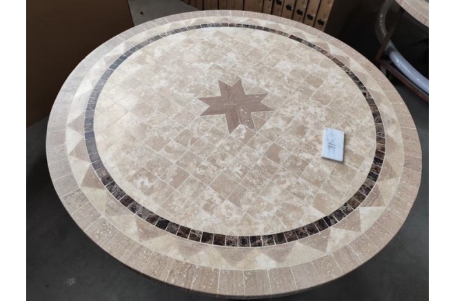 Table de jardin ronde pierre mosaïque marbre 90-160 MEXICO