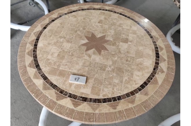 Table de jardin ronde pierre mosaïque marbre 90-160 MEXICO