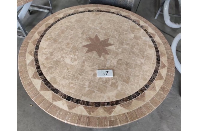 Table de jardin ronde pierre mosaïque marbre 90-160 MEXICO