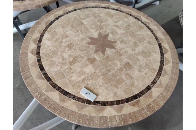 Table de jardin ronde pierre mosaïque marbre 90-160 MEXICO
