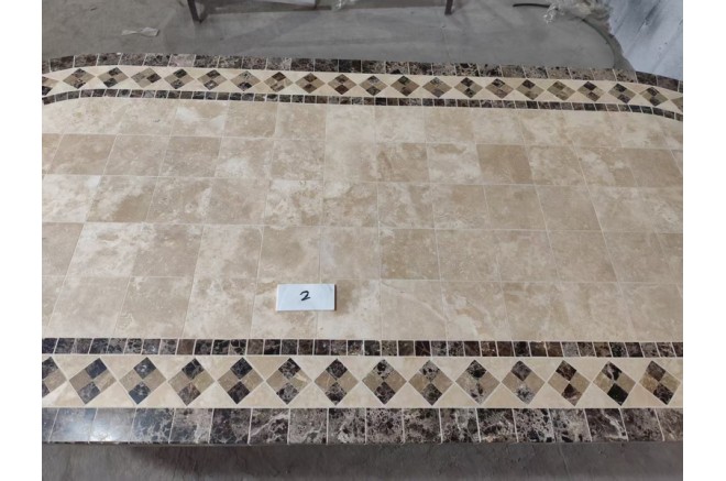 Table de jardin en mosaïque marbre travertin ovale 160-180-240  OVALI Table de jardin en mosaïque marbre travertin ovale 160-180-240  OVALI