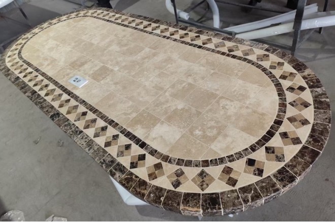 Table de jardin en mosaïque marbre travertin ovale 160-180-240  OVALI Table de jardin en mosaïque marbre travertin ovale 160-180-240  OVALI