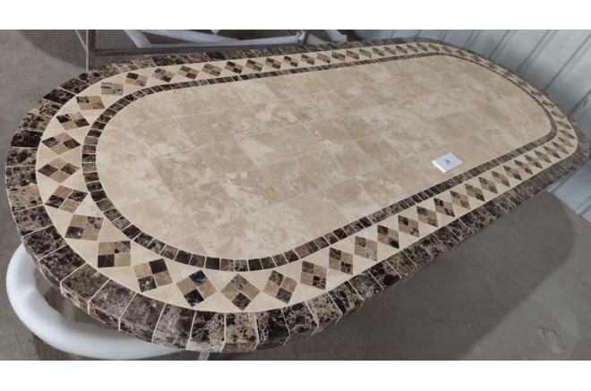 Table de jardin en mosaïque marbre travertin ovale 160-180-240  OVALI Table de jardin en mosaïque marbre travertin ovale 160-180-240  OVALI