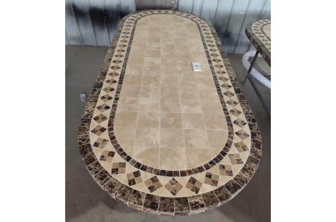 Table de jardin en mosaïque marbre travertin ovale 160-180-240  OVALI Table de jardin en mosaïque marbre travertin ovale 160-180-240  OVALI