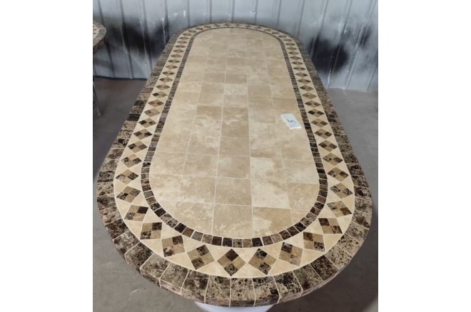 Table de jardin en mosaïque marbre travertin ovale 160-180-240  OVALI Table de jardin en mosaïque marbre travertin ovale 160-180-240  OVALI