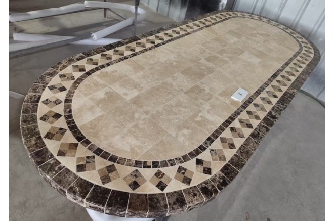 Table de jardin en mosaïque marbre travertin ovale 160-180-240  OVALI Table de jardin en mosaïque marbre travertin ovale 160-180-240  OVALI