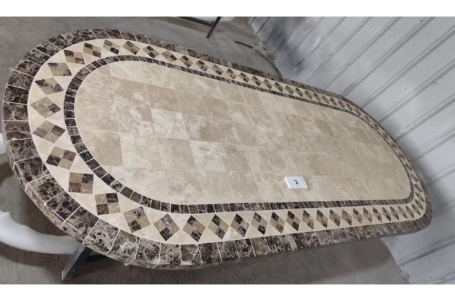 Table de jardin en mosaïque marbre travertin ovale 160-180-240  OVALI Table de jardin en mosaïque marbre travertin ovale 160-180-240  OVALI