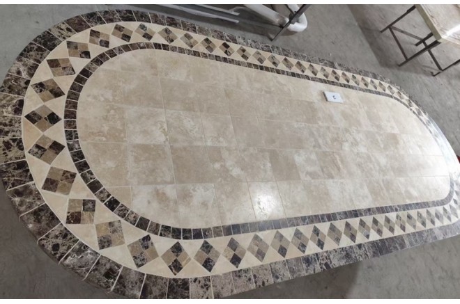 Table de jardin en mosaïque marbre travertin ovale 160-180-240  OVALI Table de jardin en mosaïque marbre travertin ovale 160-180-240  OVALI