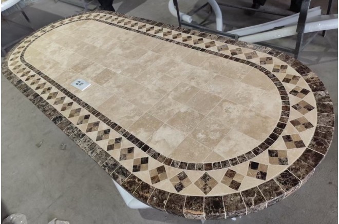 Table de jardin en mosaïque marbre travertin ovale 160-180-240  OVALI Table de jardin en mosaïque marbre travertin ovale 160-180-240  OVALI